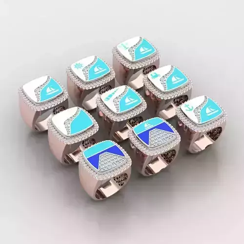 Mens Nautical Themed Signet Ring