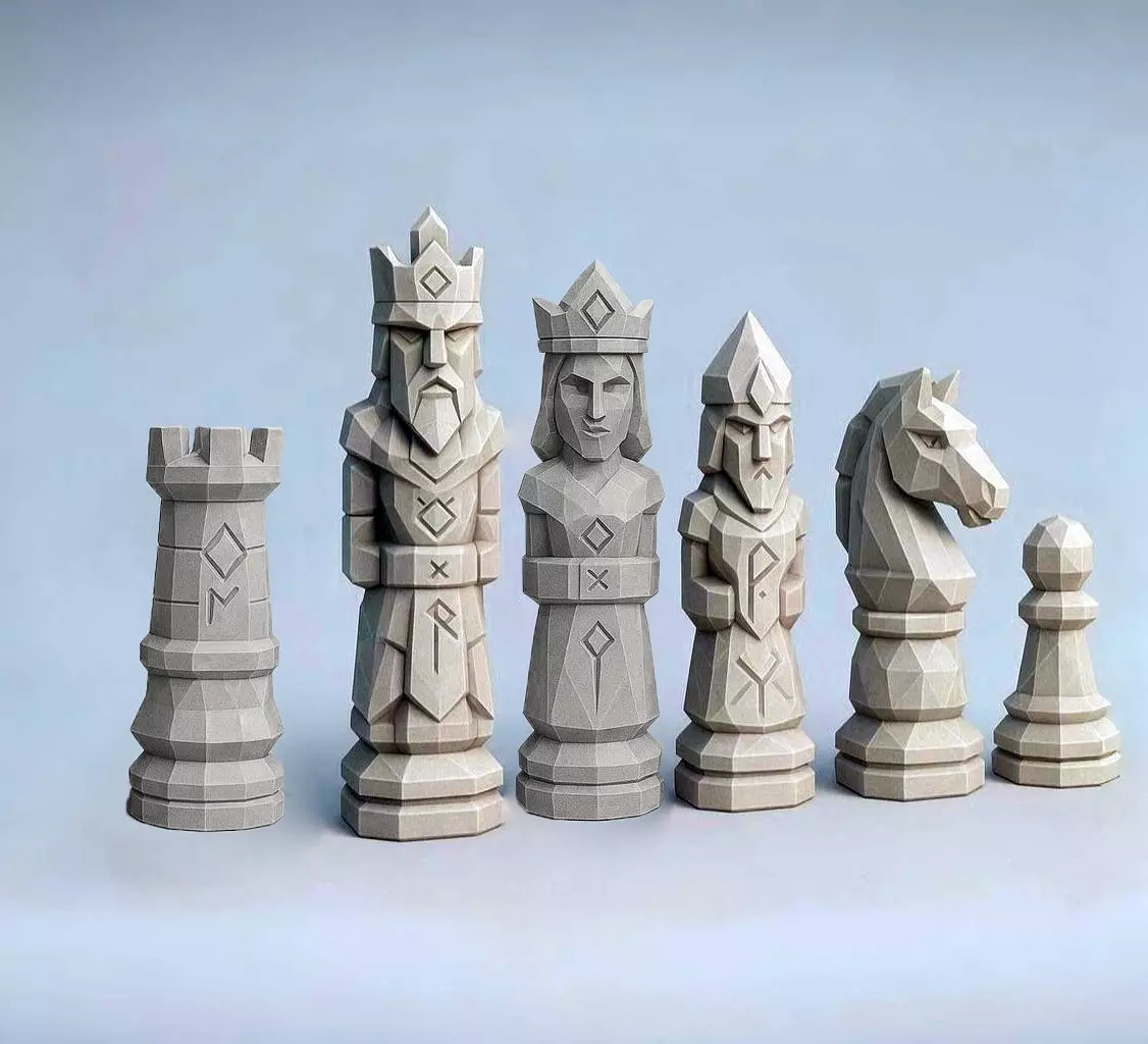 Nordic Totem Chess Set 3D print model