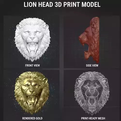 Lion Head 3D Print Model - Scalable  Print-Ready