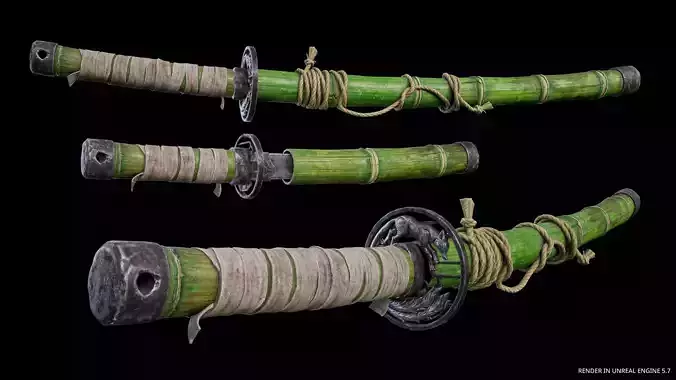 Katana Samurai Sword Modular Pack Bamboo Kitsune Game-Ready