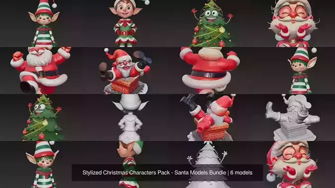 Stylized Christmas Characters Pack - Santa Models Bundle