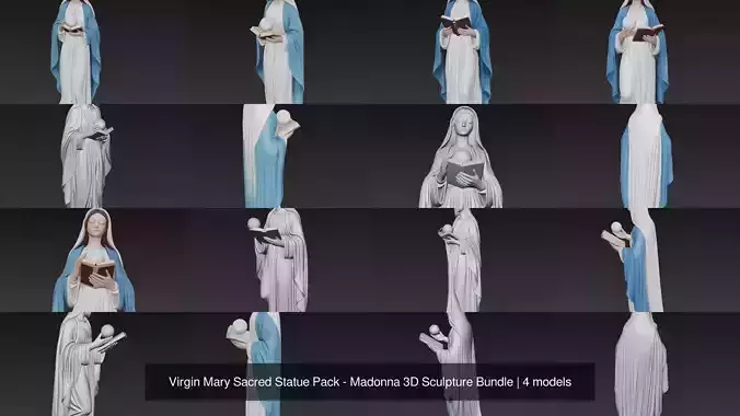 Virgin Mary Sacred Statue Pack - Madonna 3D Sculpture Bundle