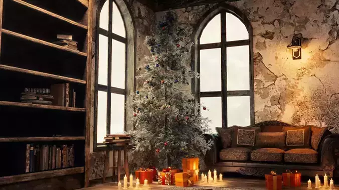 Abandoned Christmas Interior Scene