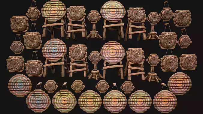 Medieval Wooden Target Shooting Range Environment Furniture Set