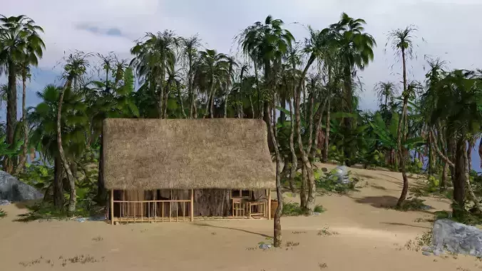 Abandoned Hut in Tropical Island Survival Low Poly 3D Model