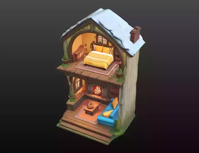 Miniature Dollhouse with Two Separate Floors