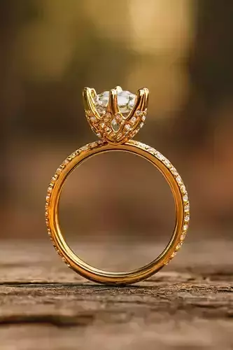 1 stone round diamond with pave basket ring