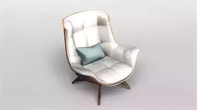 Modern White Lounge Armchair with Turquoise Pillow