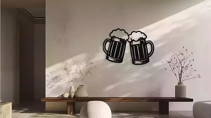 Beer Mugs Clinking Wall Decor Art