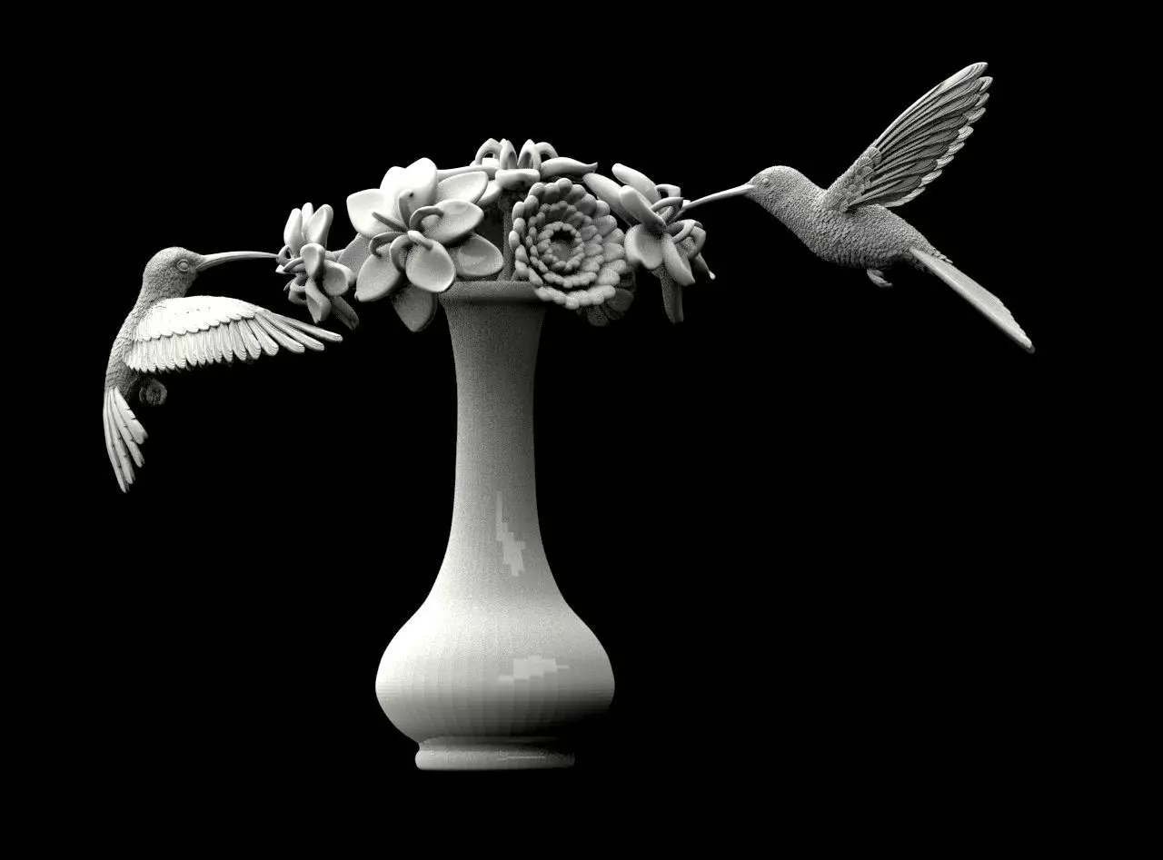 hummingbird and flowers 3D print model