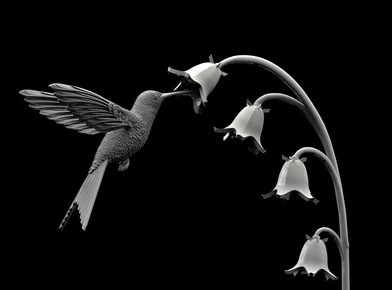 hummingbird and flowers 3D print model