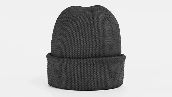 Winter Hat V1 - Dark Knitted Beanie with Folded Cuff