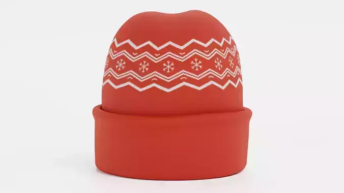 Winter Hat V2 - Red Beanie with Snowflake Pattern