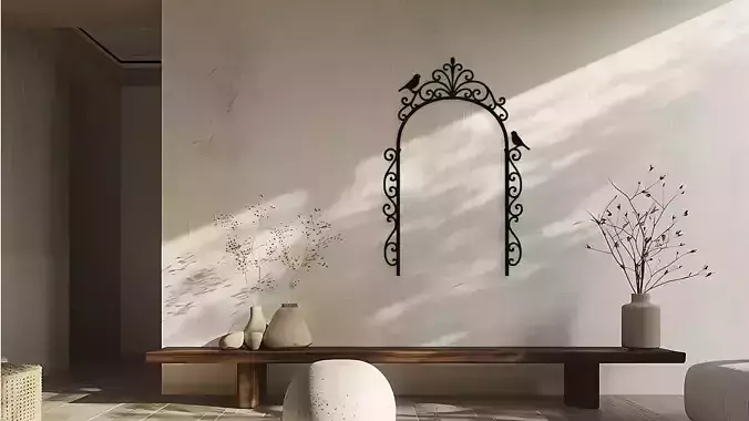 Ornate Bird Garden Arch Wall Decor Art