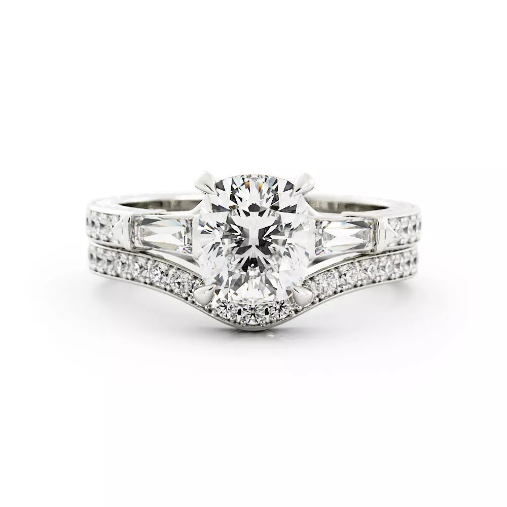 Square Cushion Engagement Ring Set Solitaire 3DM 3D print model 3D print model