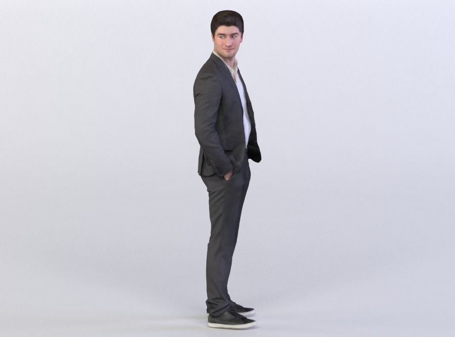 Berkan 0111 Man in a Suit standing, Looking over his Shoulder 3D model