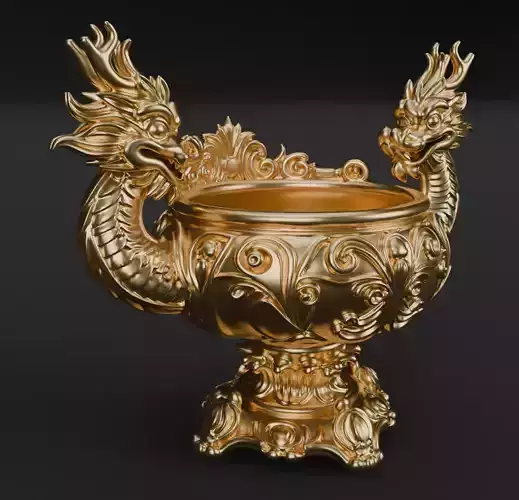 Golden Dragon Bowl 3D model Chinese Ornament bowl for printing