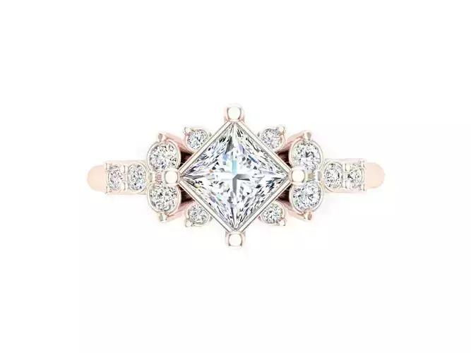 Princess Cut Cluster Ring 3DM with rose gold rendering
