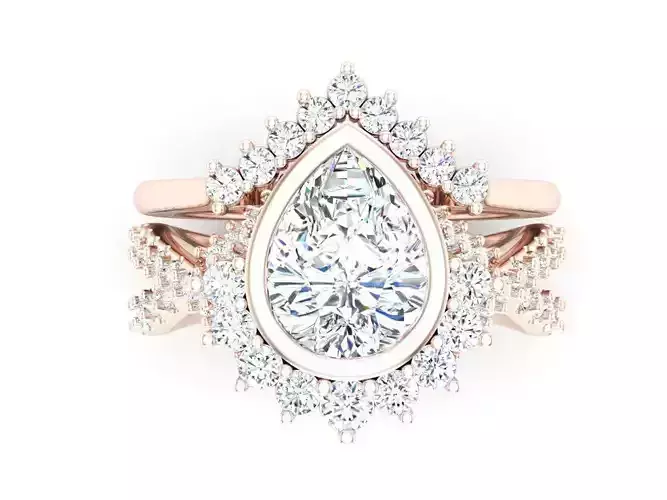 Pear Halo Engagement Ring With Jacket Set 3dm