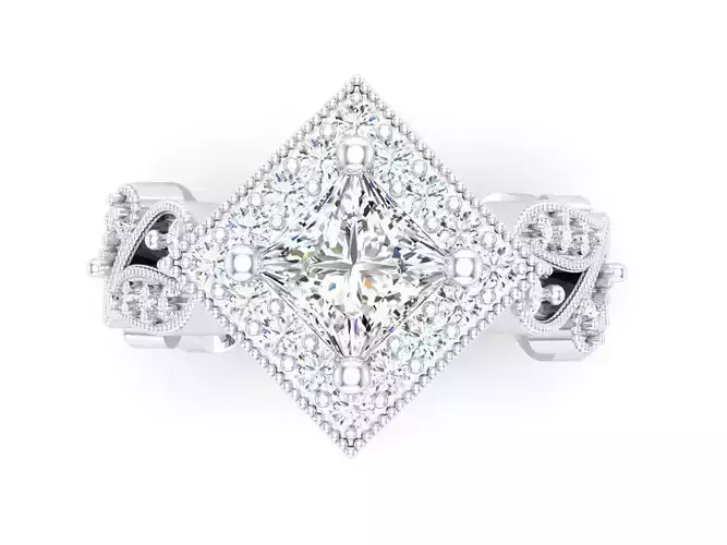 Round Diamond With Square Halo Engagement Ring 3dm