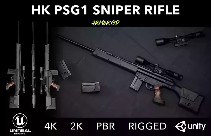 Game-Ready HK PSG1 Sniper Rifle  PBR Rigged