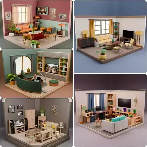 Isometric Interior Pack 5 Living Rooms