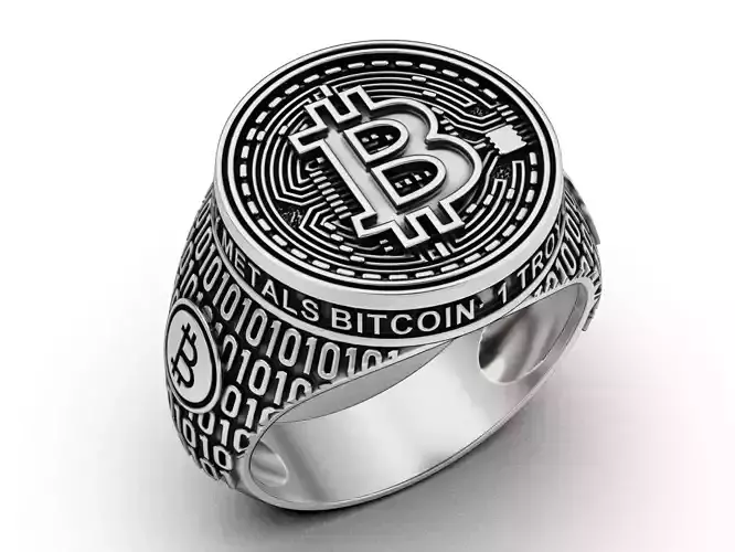 Mens Bitcoin Cryptocurrency Signet Ring