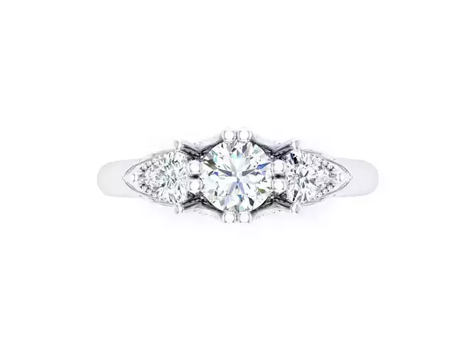 Round Diamond Ring With Beaded Design 3dm