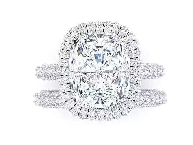 Cushion Engagement Ring With Halo Engagement Set 3dm