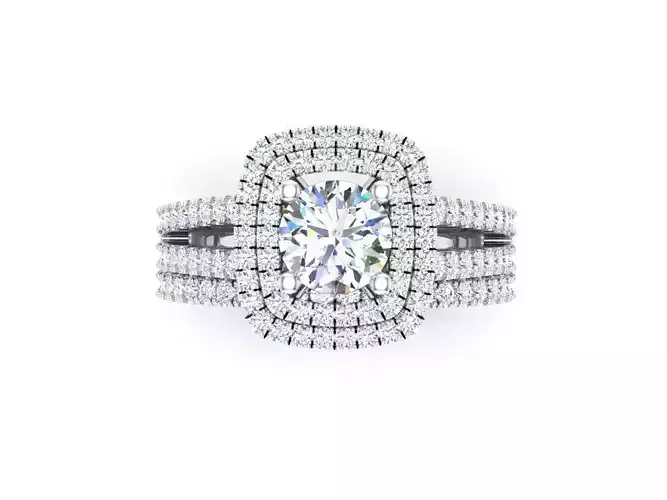 Round Engagement Ring with Halo and Wedding Band 3DM