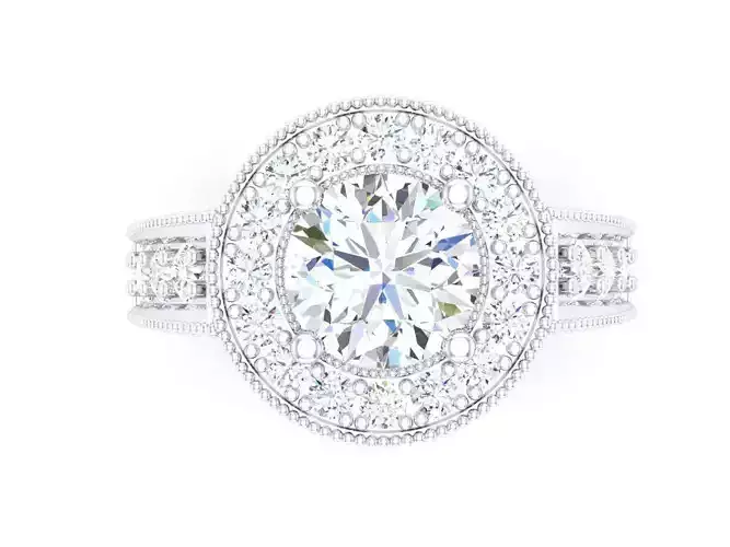 Round Diamond Solitaire Halo With Diamond Band 3dm