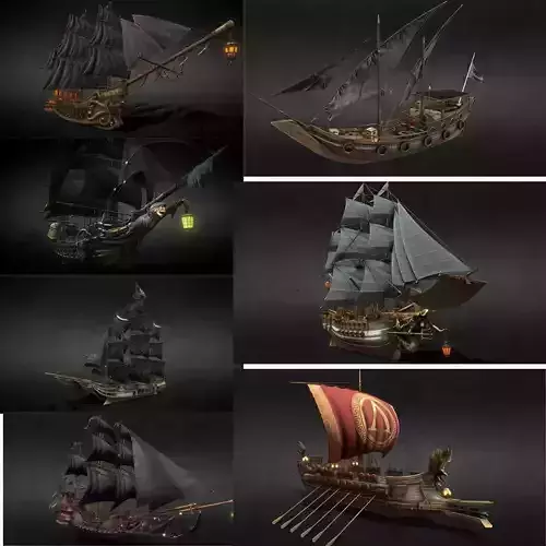 Stylized Fantasy Pirate Ships Pack Ghost  Historic