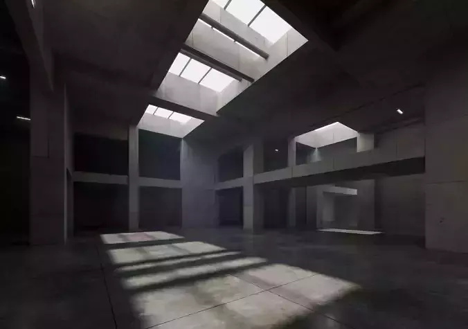 Cinematic Brutalist Atrium - Architectural Background - V3U2