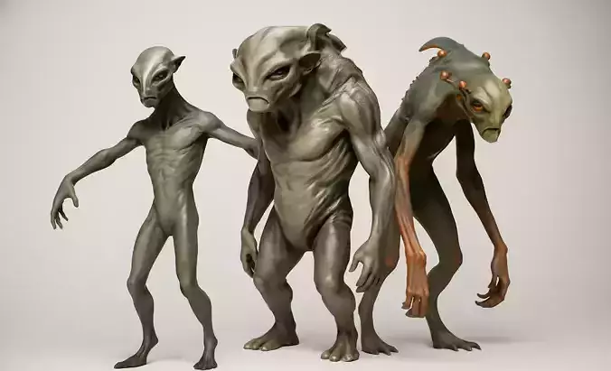 Pack of 3 Realistic Alien High Detail Sci Fi Character