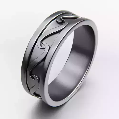 Waveflow Engraved Band Ring - Modern Metallic 3D Print Model