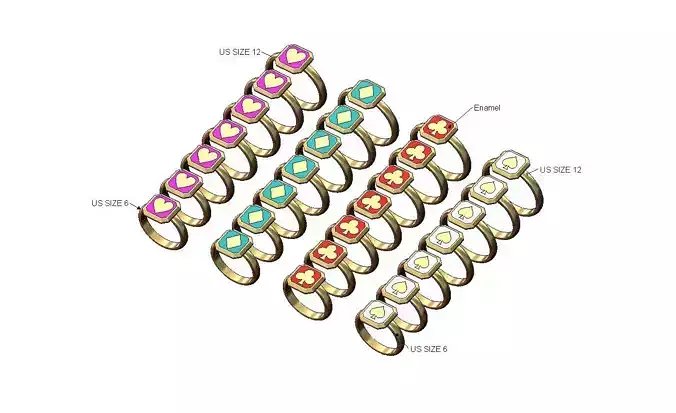 Poker playing cards symbols square ring set collection