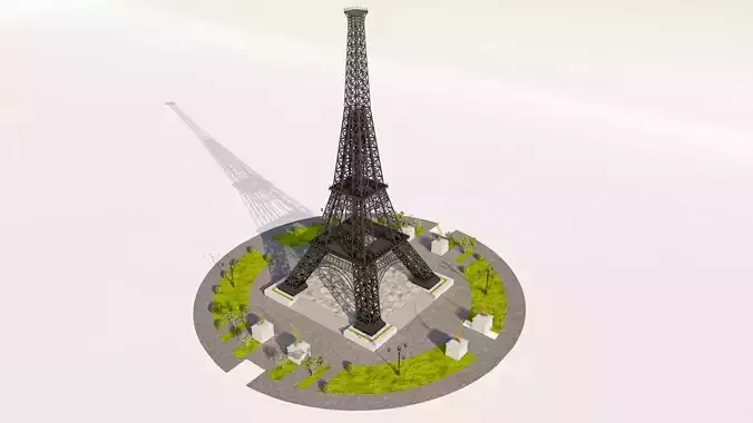 Eiffel Tower With Circular Landscape Model