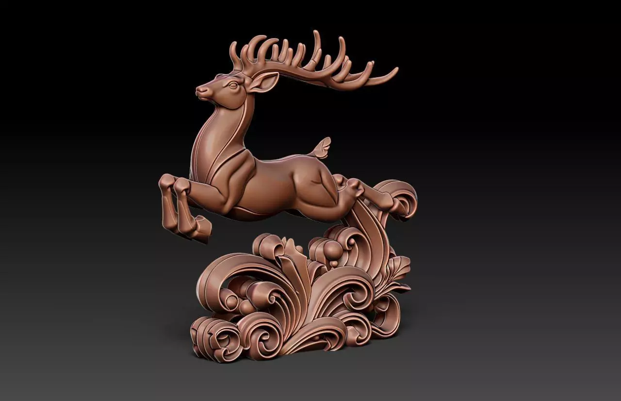 Wood Carving Deer Statue M82 3D print model