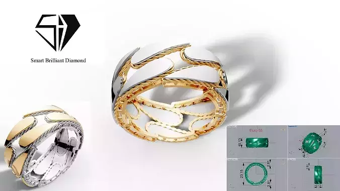 textured and mirrored design stl 3d gold ring model gr0041