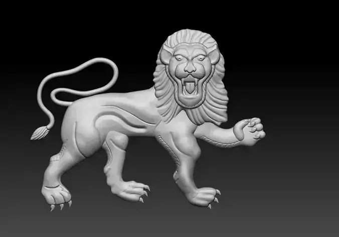 Lion Roaring Bas Relief 3D Printable Model 