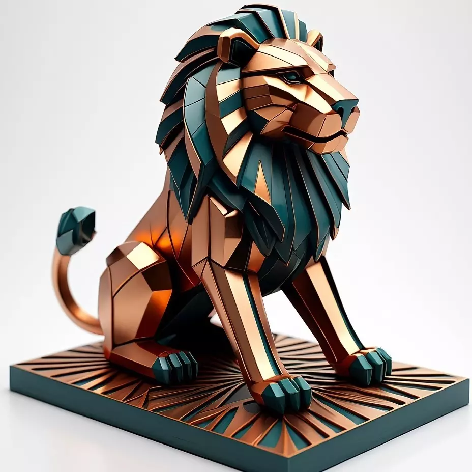 2917 Low Poly Color Roaring Lion pug 3d stl 3D print model