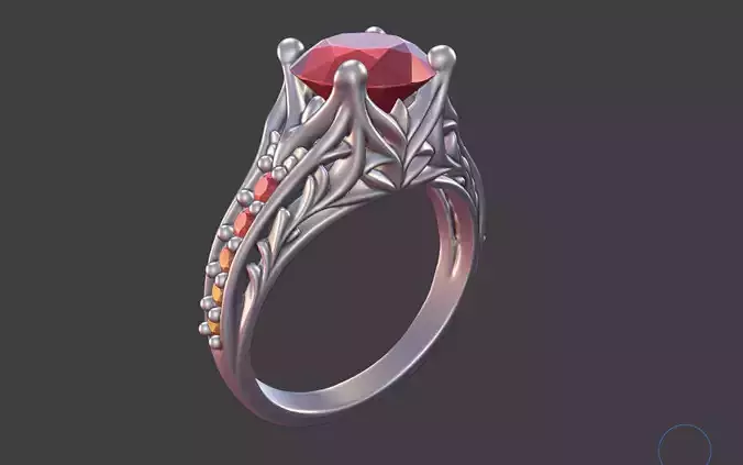 NARROW LEAF PAVE PRONG ENGAGEMENT RING