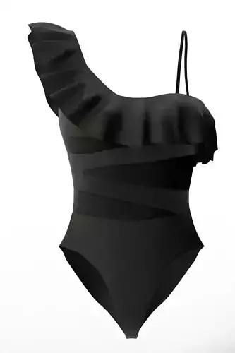 Asymmetric Ruffle One-Shoulder Swimsuit