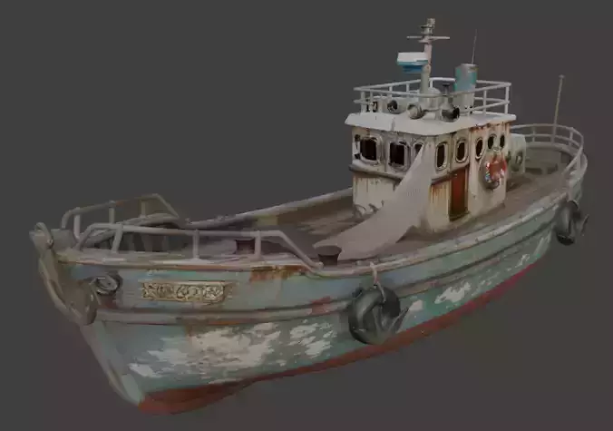 Abandoned Fishing Trawler Boat PBR 3D Model