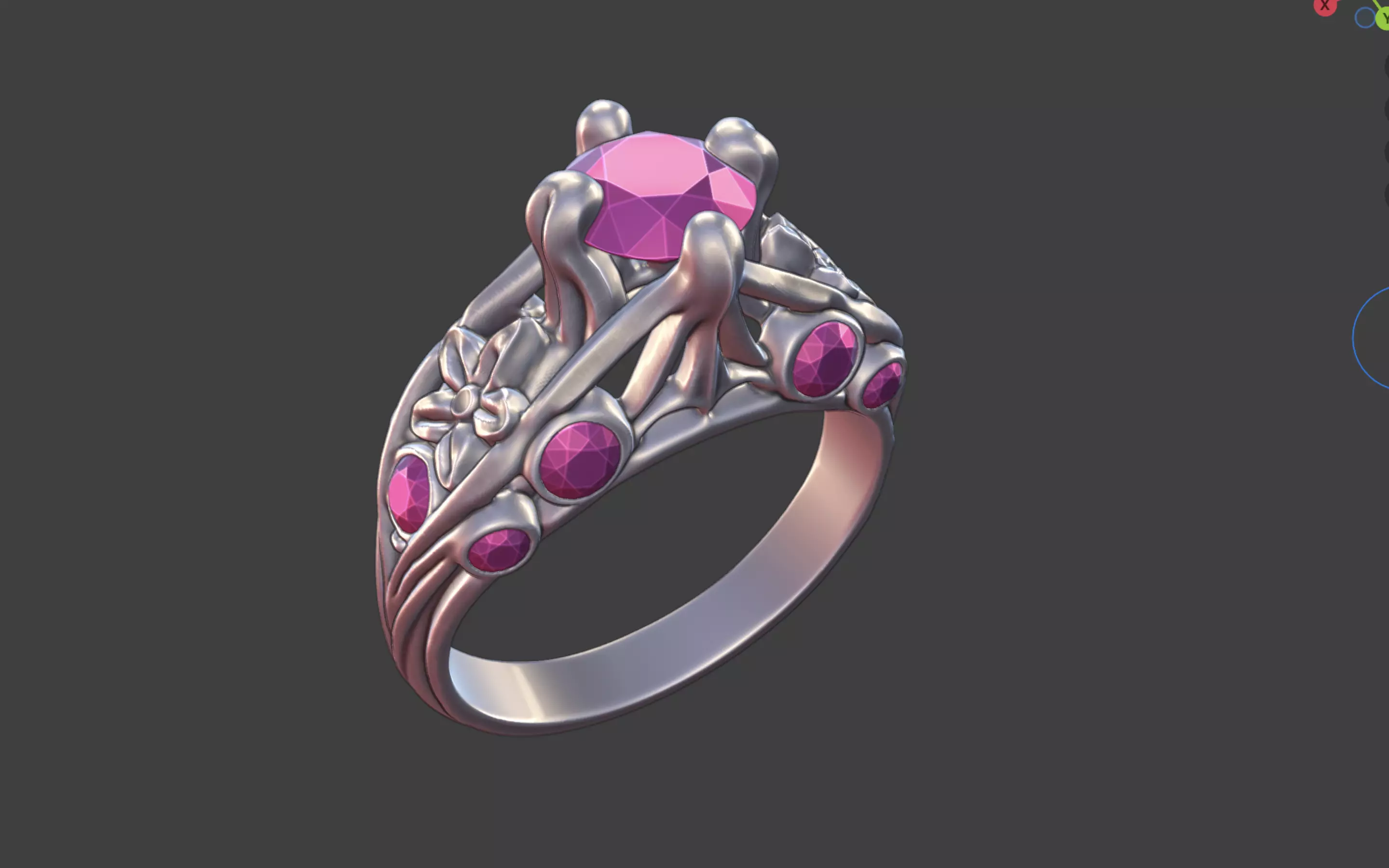 MULTI GEMSTONE FLORAL ENGAGEMENT RING 3D print model
