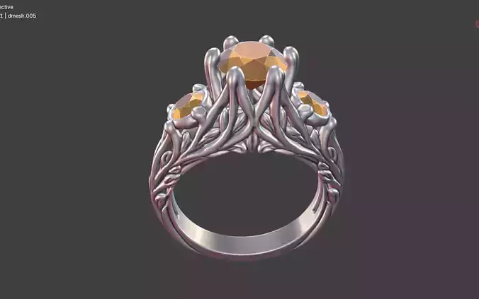 TRIPLE STONE LEAF PRONG ENGAGEMENT RING