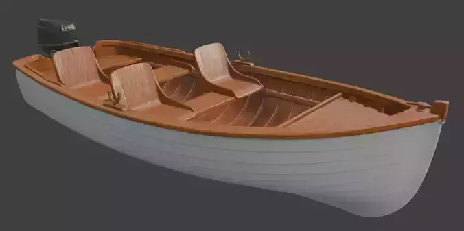 Classic Wooden Motorboat Clean 3D Model