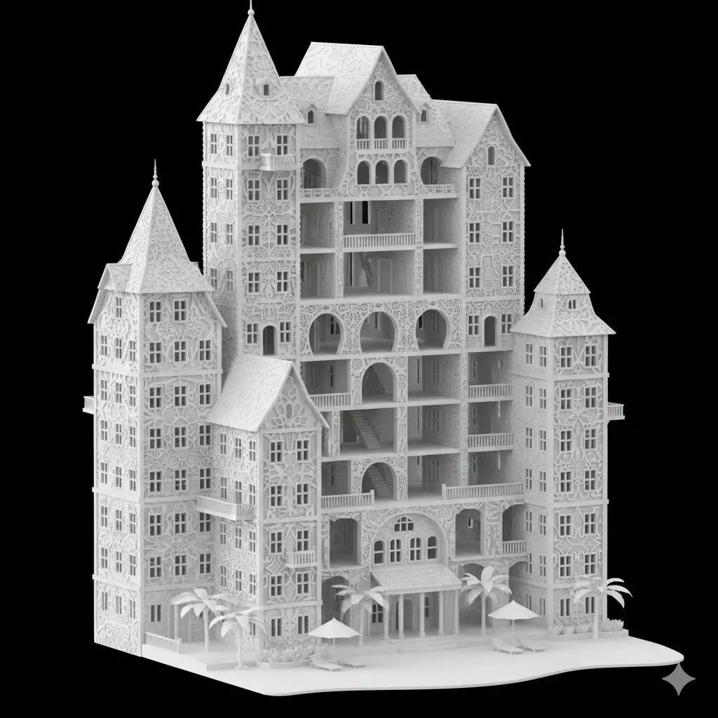 Beach Hotel Resort 3D Model 3D print model