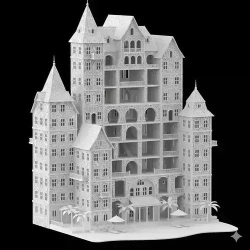 Beach Hotel Resort 3D Model