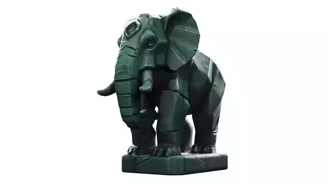 Stylized Stone Elephant Statue  Game Ready 3D Model